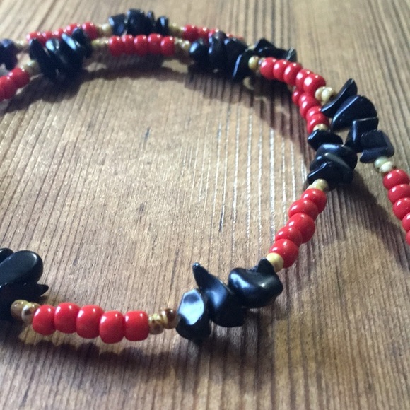 Men's Necklace, 18 Inches Long, Red and Black Nuggets /Handmade Men's Necklace - Picture 11 of 12